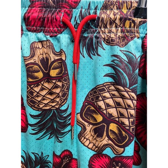Tropical Skull & Pineapple Design Athletic Shorts W/ Pockets & Drawstring CMBT C - Picture 6 of 7